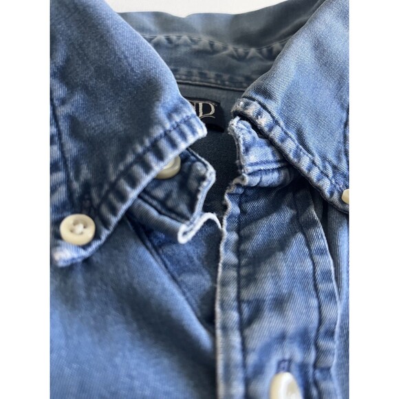 Vtg LANDS END Denim Jean Light Blue Chambray Casual Button Down Shirt 16.5 Large - Picture 9 of 12